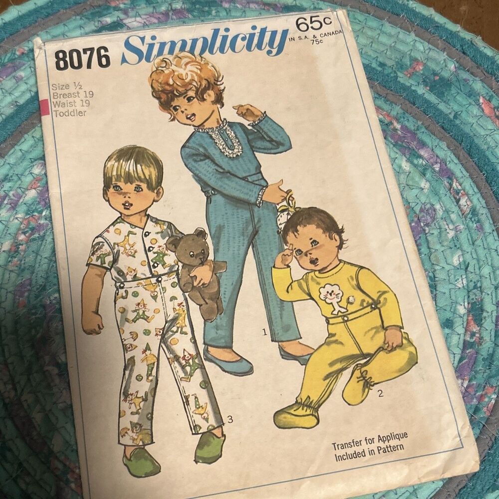 Vintage 1968 Simplicity Pattern #8076 - Toddler's Pajamas Size 1/2